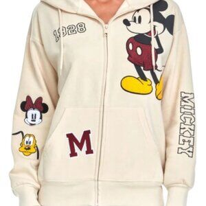 Disney Mickey Mouse Women's Cozy Zip Sweatshirt Hoodie Chenille Patches Lounge M